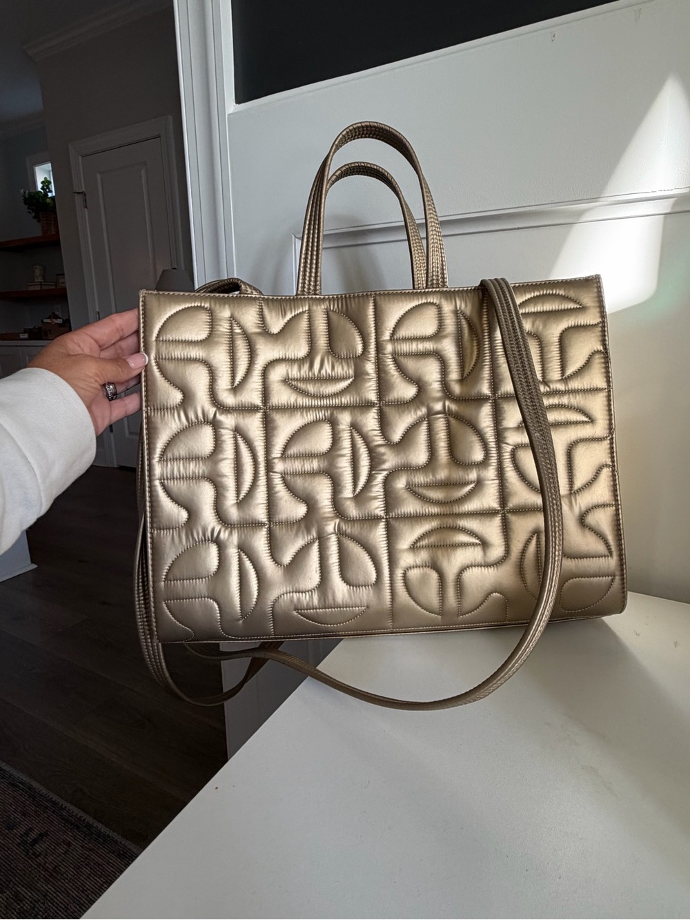 Telfar Quilted Metallic Gold Shoulder Tote